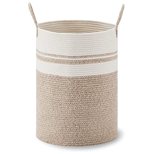 VIPOSCO 58L Tall Woven Laundry Basket Hamper, Brown White - color: Brown & White, size: 58L