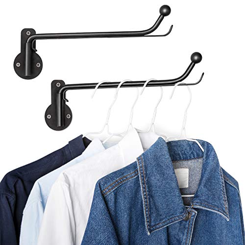 Mkono Wall Mounted Drying Rack Laundry Hook with Swing Arm Valet Rod 2 Pack - color: Black