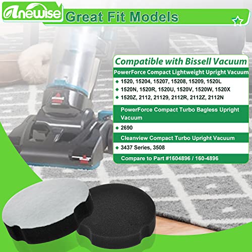 Anewise Filter for Bissell 3508 3437F Cleanview Powerforce Compact Vacuum