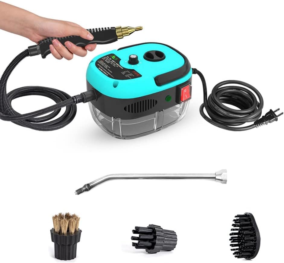 2500W Handheld Steam Cleaner High Temperature Pressurized Steam Cleaning Machine Portable Car Steamer with Brush Heads (Blue) - color: Blue