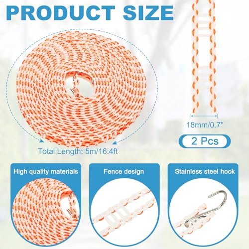 uxcell 2 Pcs Portable Travel Clothesline, 16.4ft Clothes Line Outdoors Travel Hanger Foldable Clothesline Rope with Hooks for Camping Hotel Backyard Home Cruise Ship, Orange - color: Orange, size: 5m/16.4ft
