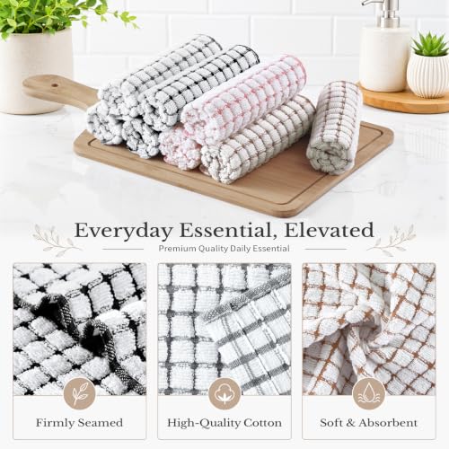 Homaxy 16 Pack Terry Kitchen Dish Cloths, 12"x12", Black/Grey/Pink/Brown - color: Black/Grey/Pink/Brown, size: 12 x 12 - 16 Pack