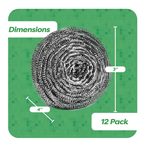12 Pack Stainless Steel Scourers by Scrub It – Steel Wool Scrubber Pad Used for Dishes, Pots, Pans, and Ovens. Easy scouring for Tough Kitchen Cleaning. (Large (50 gram)) - size: Large (50 gram)