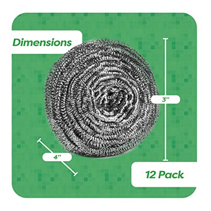 12 Pack Stainless Steel Scourers by Scrub It – Steel Wool Scrubber Pad Used for Dishes, Pots, Pans, and Ovens. Easy scouring for Tough Kitchen Cleaning. (Large (50 gram)) - size: Large (50 gram)