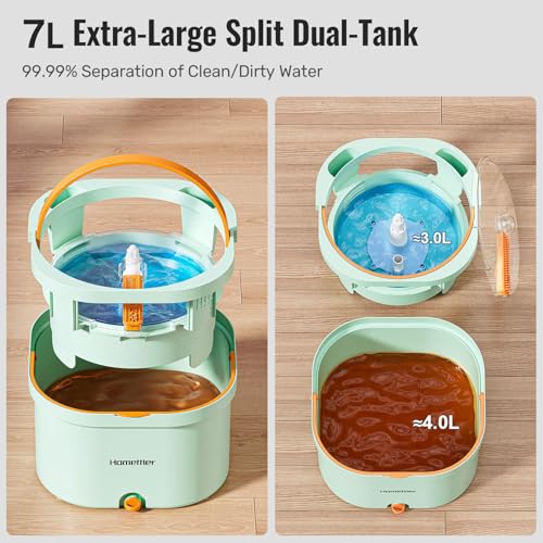 HoMettler Mop and Bucket Set | Spin Mop with Dual-Tank Clean/Dirty Water Separation | 6 Microfiber Pads for Deep-Cleaning Floors | Versatile Mops Triangular Head for Walls - size: Spin Mop with 6 Pads