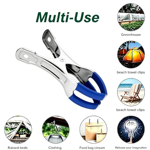 Heavy Duty Metal Beach Towel Clips, 4.33 Inch, 10 Pack Outdoor Clothes Clothespins - color: Blue Clips