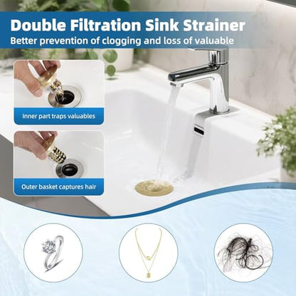 Universal Upgraded Bathroom Sink Drain Stopper Hair Catcher, Brushed Gold - color: Brushed Gold