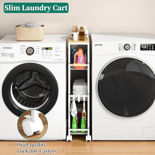 4-Tier Slim Utility Rolling Laundry Cart with Wheels, White - color: White, size: 7.2''