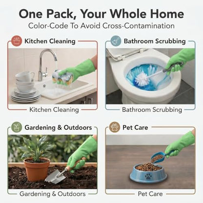 ForPro Natural Rubber Gloves, 6 Pairs Reusable Multi-Purpose Household Cleaning Gloves with Soft Inner Lining, Waterproof & Chemical-Resistant, Lime Zest, Large - color: Lime Zest, size: Large