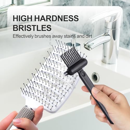 2 Pack Hair Brush Cleaning Tool, 2-in-1 Cleaner Tool, Portable Cleaning Tool Set for Brush Comb Keyboard, Remover Rake for Removing Hair Dust, Home and Salon Use(Black&White) - color: Cleaner-2PcsBlack&White