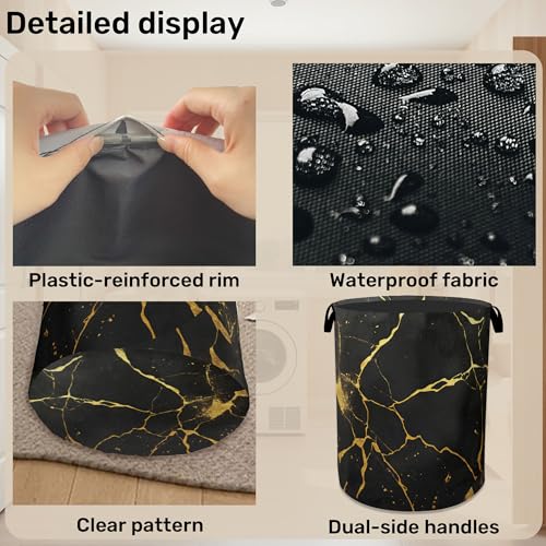 Black Marble Foldable Laundry Hamper - Waterproof Fabric Storage Basket with Handles, Clothes Hampers for Laundry,Bedroom,Dorm - color: Black Marble