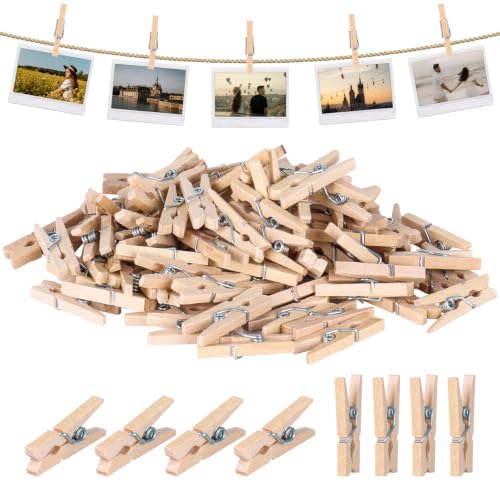 100 Pack Mini Wooden Clothespins 1 Inch, Small Natural Wood Clothes Pins