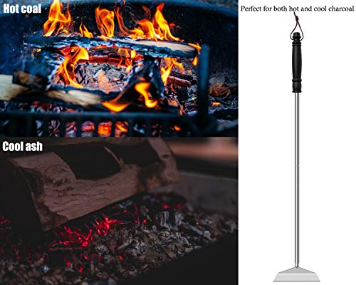 Grilliance Charcoal Grill Ash Rake Hoe for Fireplace Wood Stove Pizza Oven, Stainless Steel BBQ Cleaner Poker Scraper, Elongated Cleaning Tool Accessories for Smoker, Ceramic, Kamado, Vision Grills