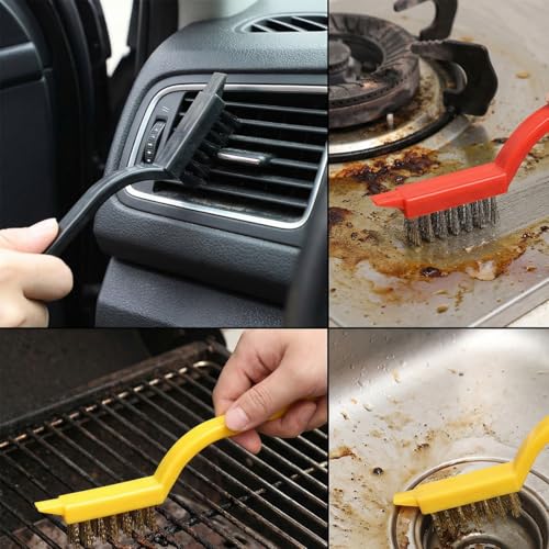 QWORK Crevice Cleaning Brush 9 Pcs Set, Multi-Purpose Gap Brushes with Wire, Right-Angle & Narrow Bristle Tools