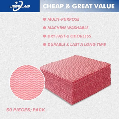 JEBBLAS Handi Wipes Reusable Cloths Dry Cleaning Cloths Dish Towel Kitchen Towel Handy Cleaning Wipes,Pack of 50, Red - color: Red