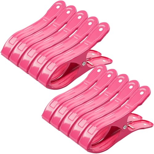 10 Pack Metal Beach Towel Clips, Large Pool Cover Beach Chair Clips for Towel Cruise, Windproof Heavy Duty Clamps Holders Clothespins for Lounge Chairs Pool Covers Clips (Pink) - color: Pink