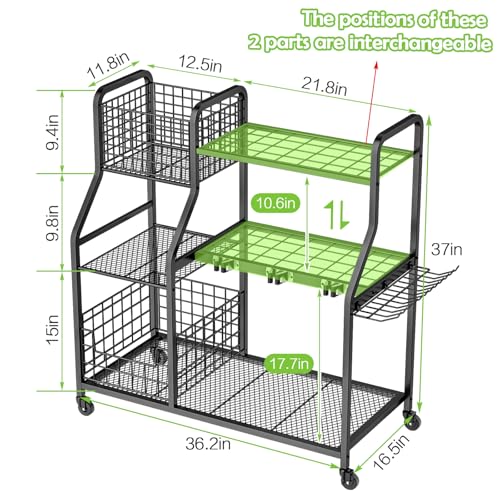 keomaisyto Garden Tool Holder Organizer with Heavy Duty Wheels for Garage - size: 36.2W*16.5"D*37"H-with Wheels