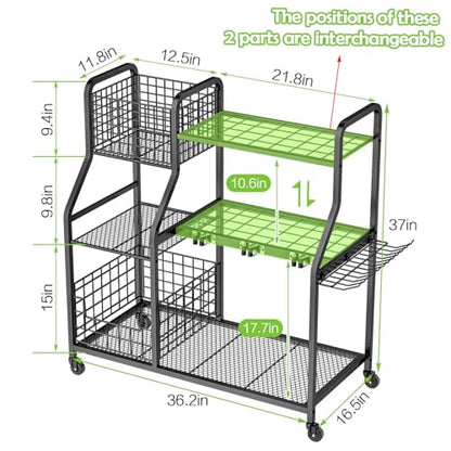 keomaisyto Garden Tool Holder Organizer with Heavy Duty Wheels for Garage - size: 36.2W*16.5"D*37"H-with Wheels