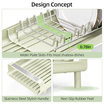 TOOLF Small Dish Drying Rack, Expandable and Space-Saving, Grayish Green - color: Soft Celery Green