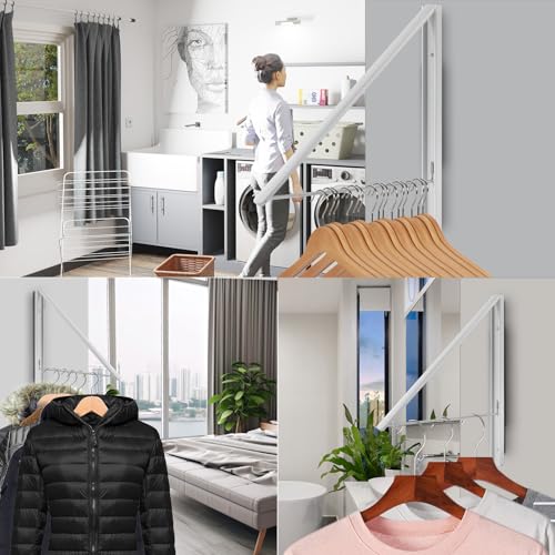 Retractable Clothes Drying Rack Wall Mounted, White - color: White