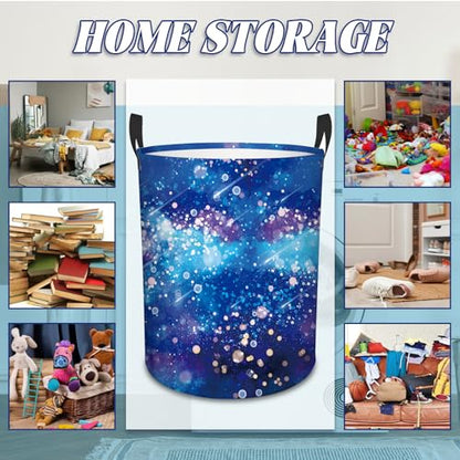 Laundry Hamper, 43L Round Universe Sky Laundry Basket - color: blue