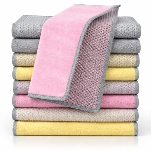 NEW 2026 | Non Scratch Wire Dishcloth | Metal Cleaning Rag for Kitchen Cookware | Silver Mesh Dishcloth | Double Sided | Metal & Coconut Fiber Scrubbers | 10 pcs Colorful Cloth - color: Orange, Pink, Green