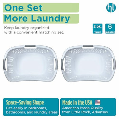 Home Logic 1.75 Bushel Plastic Laundry Basket with Hip Grip, Large Laundry Hamper with Handles, Ventilated Clothes Organizer for Bedroom Bathroom Closet, 2 Pack, White - size: 1.75 Bushel