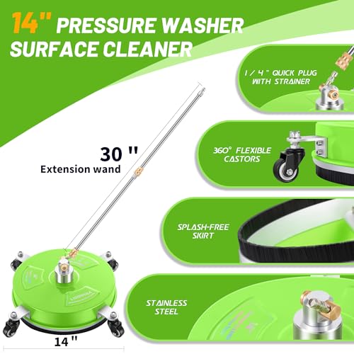LidoDola 14'' Pressure Washer Surface Cleaner Green, Power Washer Accessory - size: 14 INCH GREEN