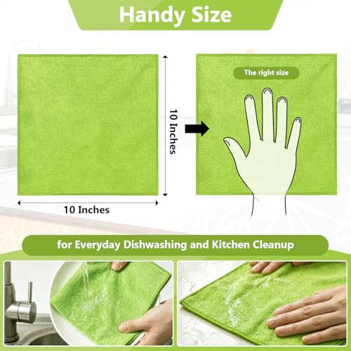 Kitchen Dish Cloths, 12 Pack, 10 x 10 Inches, Absorbent Coral Velvet Dish Towels, Soft Lint Free Reusable Dish Cloths for Dishes, Sink and Countertop, Green - color: Green