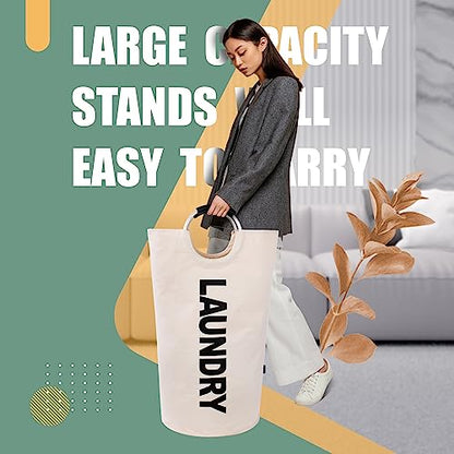 Caroeas 100L Laundry Basket,Large Laundry Hamper, Laundry Bag with Padded Handles, Clothes Hamper Stands Up Well, Collapsible Free Standing Easy Storage Washing Bin (Beige,100L) - color: Beige, size: 100L