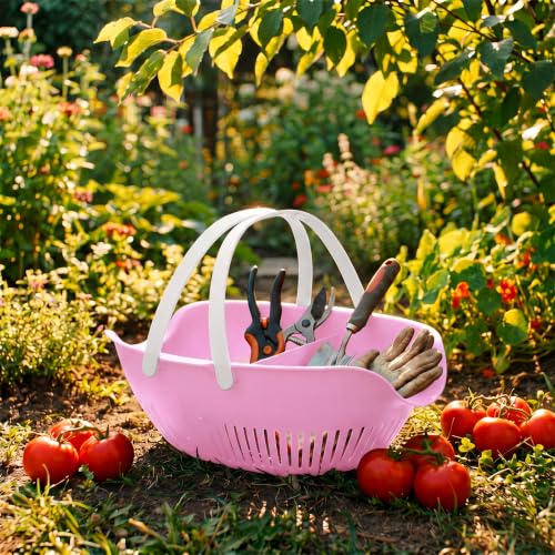 Nuogo 3 Pcs Garden Harvest Basket with Dividers Tool Caddy,Pink - color: Pink