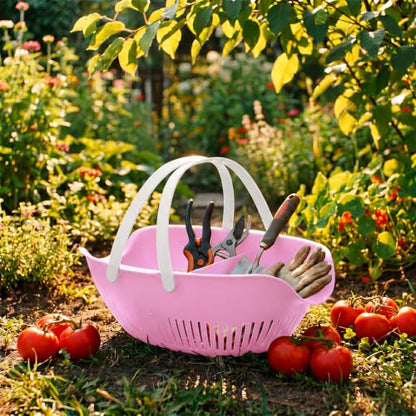Nuogo 3 Pcs Garden Harvest Basket with Dividers Tool Caddy,Pink - color: Pink