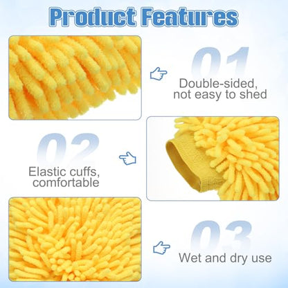 HARFINGTON 4pcs Chenille Microfiber Car Wash Mitts 9" x 5.5" Scratch Free Wash Gloves Absorbent Double Sided Plush Cleaning Drying Mitts for Car Washing Home Clean Blue Yellow - color: Blue Yellow