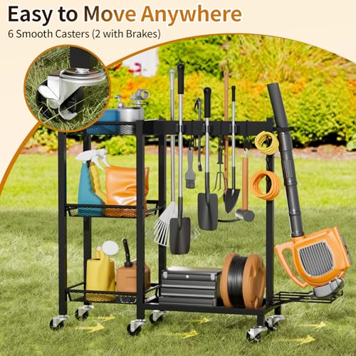 Broom Holder with Cleaning Supplies Organizer, 30.7"Wx11.8"Dx34.6"H - size: 30.7"Wx11.8"Dx34.6"H