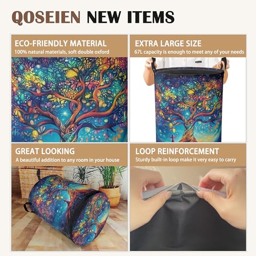 Cosmic Tree Laundry Hamper,Collapsible Laundry Baskets,Tree of Life Dirty Clothes Baskets with Handles,Oxford Cloth Hamper for Bedroom,Bathroom,College Dorms, 16"x20" - color: Cosmic Tree,Tree of Life