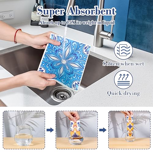 Lucomb 8 Pack Swedish Dish Cloths for Kitchen Reusable, Cellulose Sponge Cloths Swedish Dish Rags Washable Paper Towels Cloth Quick Dry Non-Scratch for Washing Dishes Home Counter Wipe - color: 8 Pack-geometric Pattern