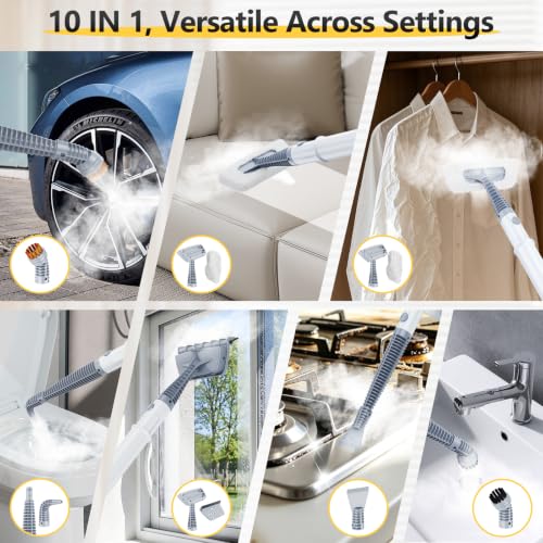 10-in-1 Steam Mop with Detachable Handheld Steam Cleaner - color: Warm White and Gray