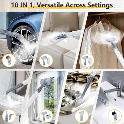 10-in-1 Steam Mop with Detachable Handheld Steam Cleaner - color: Warm White and Gray