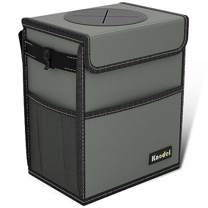 K KNODEL Car Trash Can with Lid, Car Garbage, Bin and Bag (Medium, Gray) - color: Gray, size: Medium