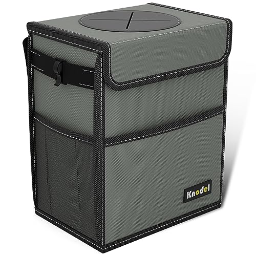 K KNODEL Car Trash Can with Lid, Car Garbage, Bin and Bag (Medium, Gray) - color: Gray, size: Medium