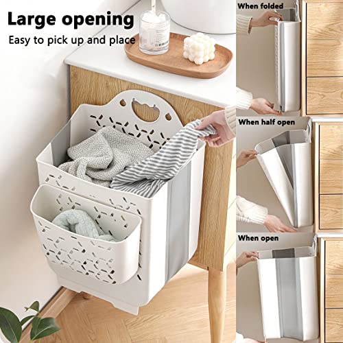 2PCS Hanging Laundry Baskets with Carry Handle, Foldable Plastic Laundry Hamper, Wall Hanging Storage Basket, Dirty Clothes Storage Bin Multi-function Storage Container, Set of 2 (Blue,Small) - color: Blue