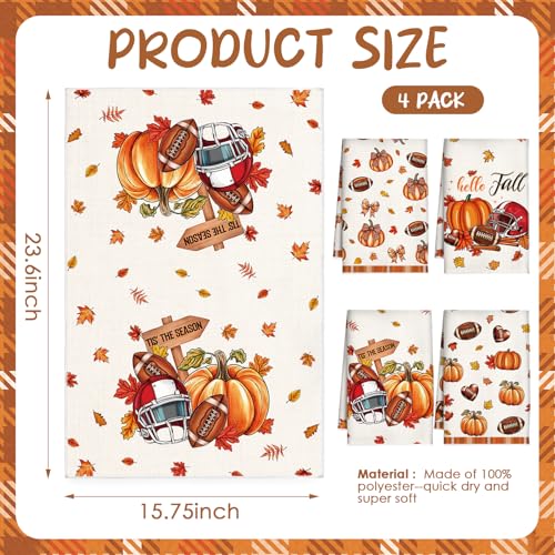 Fall Kitchen Towels Set of 4, Autumn Pumpkin Football Hand Towel