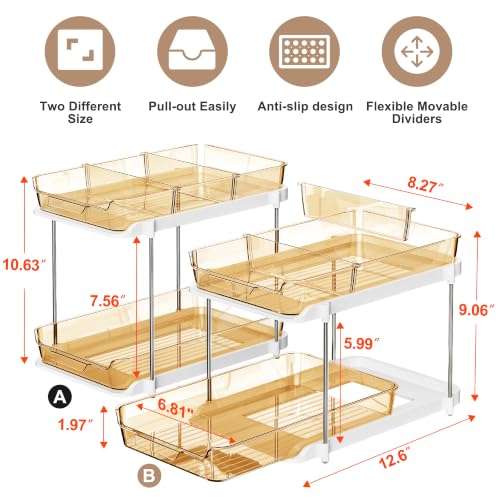Delamu 2-Tier Multi-Purpose Bathroom Under Sink Organizers and Storage, Stackable Kitchen Pantry Organization, Pull Out Medicine Cabinet Organizer with Movable Dividers, Golden, 2 Pack - color: Golden, size: 2 Pack