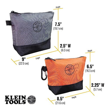 Klein Tools 55470 Utility Bag, Stand-Up Zipper Tool Bags, Tough 1680d Ballistic Weave, Reinforced Bottoms, Orange/Black, Gray/Black, 2-Pack - size: 2-Piece, style: 2-Piece