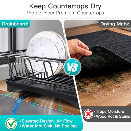 JASIWAY Black Dish Drying Rack in Sink with Drainboard and Utensil Holder - color: Black, size: For 12"-30"w Sink, with Drainboard