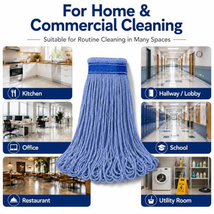 24 oz Loop-End Cotton String Mop Head, Heavy Duty String Mop Refills, 6 Inch Headband, Mop Head Replacement for Home, Industrial and Commercial Use (blue-6pc) - color: Blue-6pc