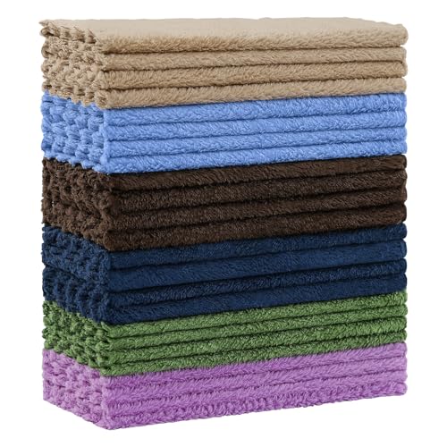 Kitinjoy 24 Pack Kitchen Cloths Dish Towels ，7" x 9" - color: Tan/Sky Blue/Navy Blue/Brown/Grass Green/Purple, size: 7 X 9 inch- 24 Pack