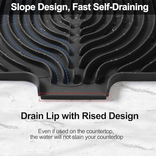 Dish Drying Mat for Kitchen Counter, with Built-in Drain Lip, Food-Grade Silicone, Easy Clean Pad for Countertop Protection, Multi-Functional Use (18x11.8, Black) - color: Black, style: 18x11.8