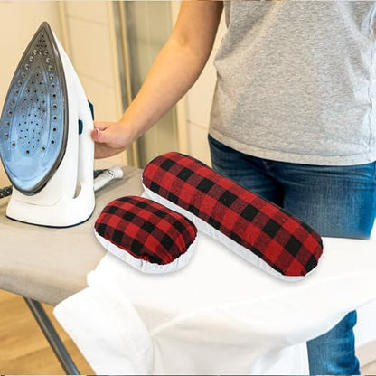 Sewing Ham Pressing Ham for Tailors, Solid Seam Roll Set, Cushion Tool for Ironing Heat Insulation Pad, Sleeve, Collar, Curved, Darts, Body Seam Ironing Accessories, Red and Black Plaid
