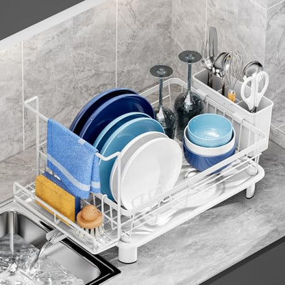Dish Drying Rack, Stainless Steel-Dish Rack, (white 2 with Sponge Rack) - color: White 2